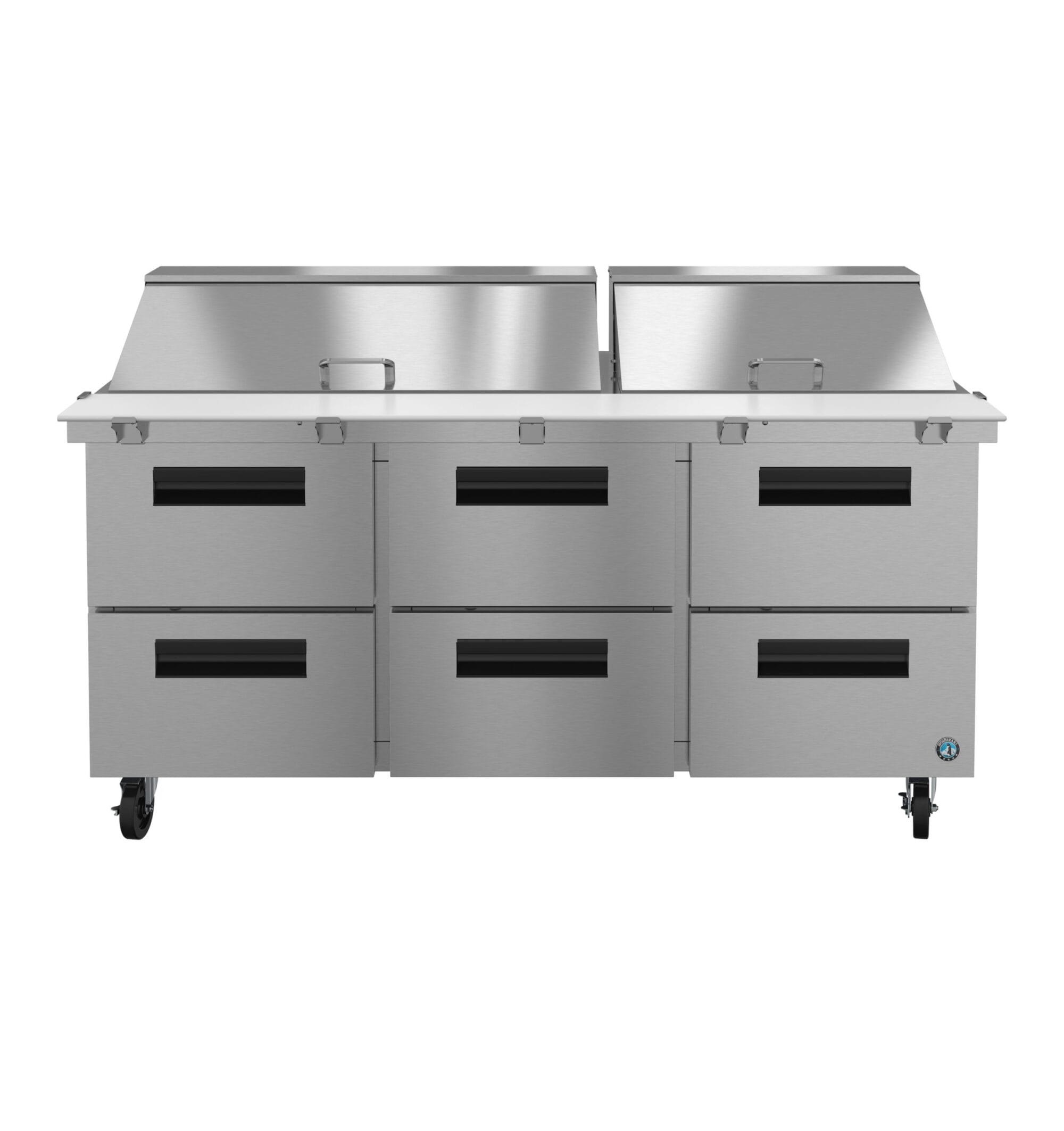 Hoshizaki Hoshizaki SR72B-30MD6 Mega Top Prep Refrigerator – 72" Three-Section, 30 Pan Capacity, Six-Drawer Configuration