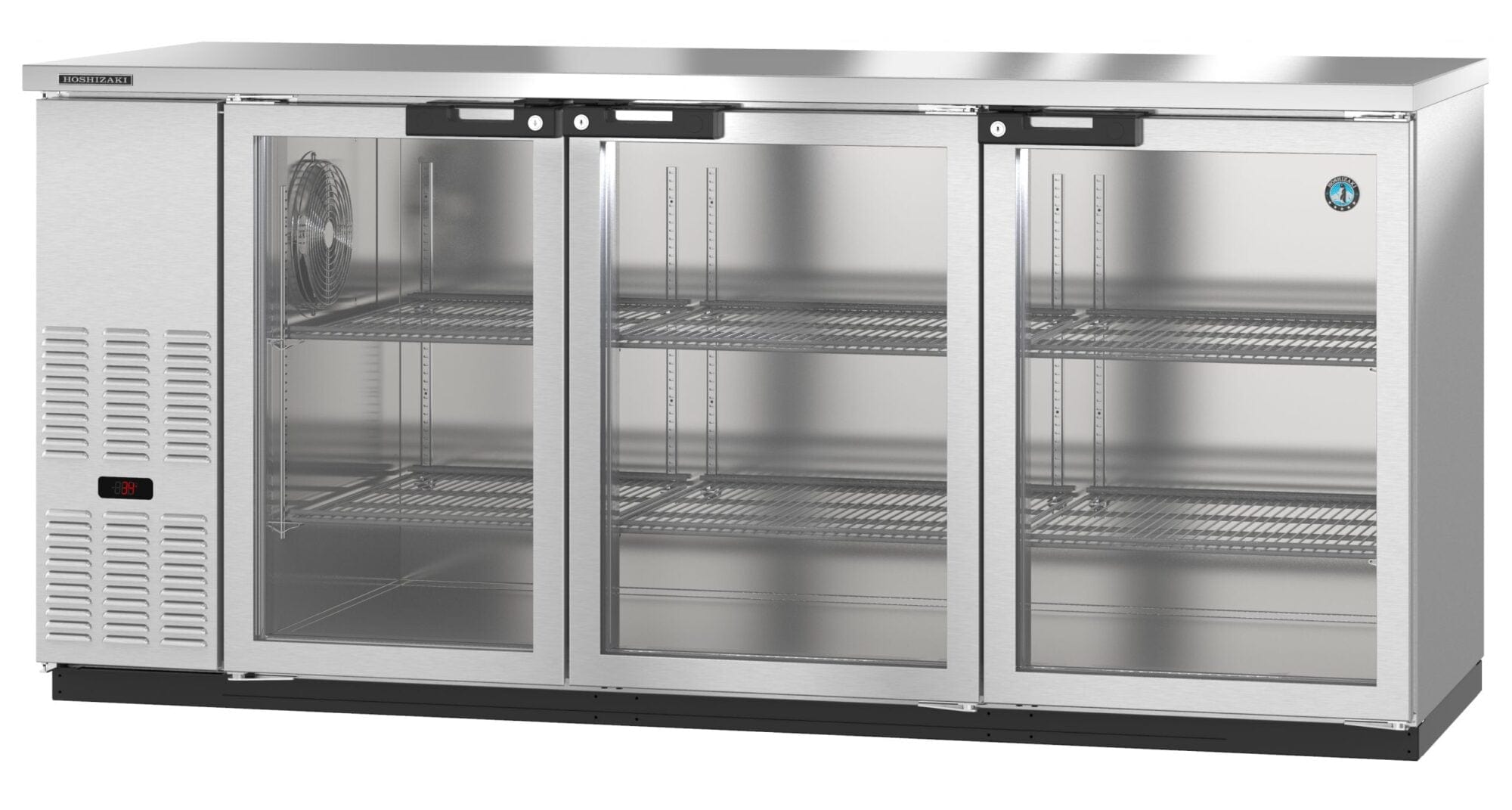 Hoshizaki Hoshizaki BB80-G-S Back Bar Refrigerator – Stainless Steel, Glass Swing Doors, 3 Sections