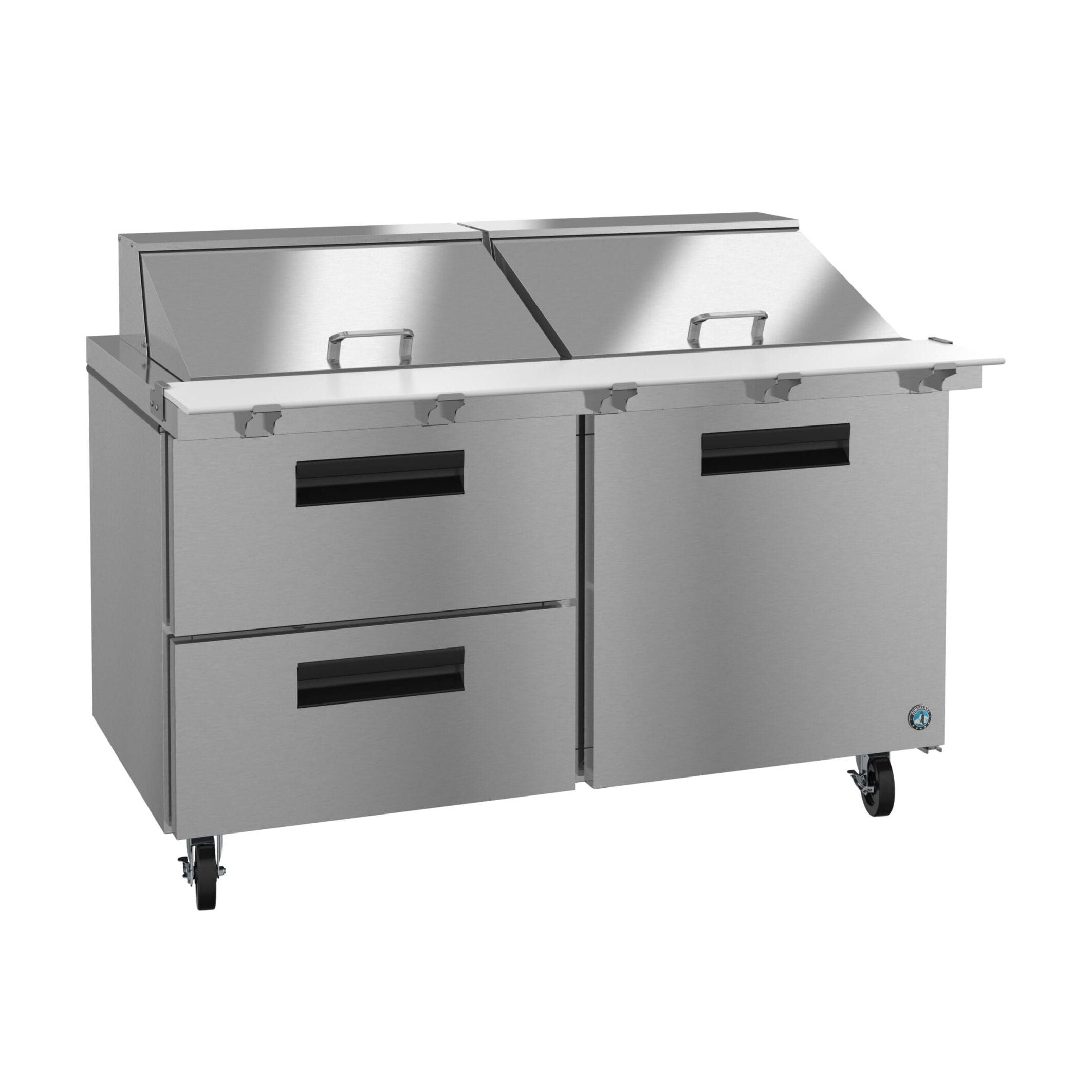 Hoshizaki Hoshizaki SR60B-24MD2 Mega Top Prep Refrigerator – 60" Two-Section, 24 Pan Capacity, One Door & Two Drawers