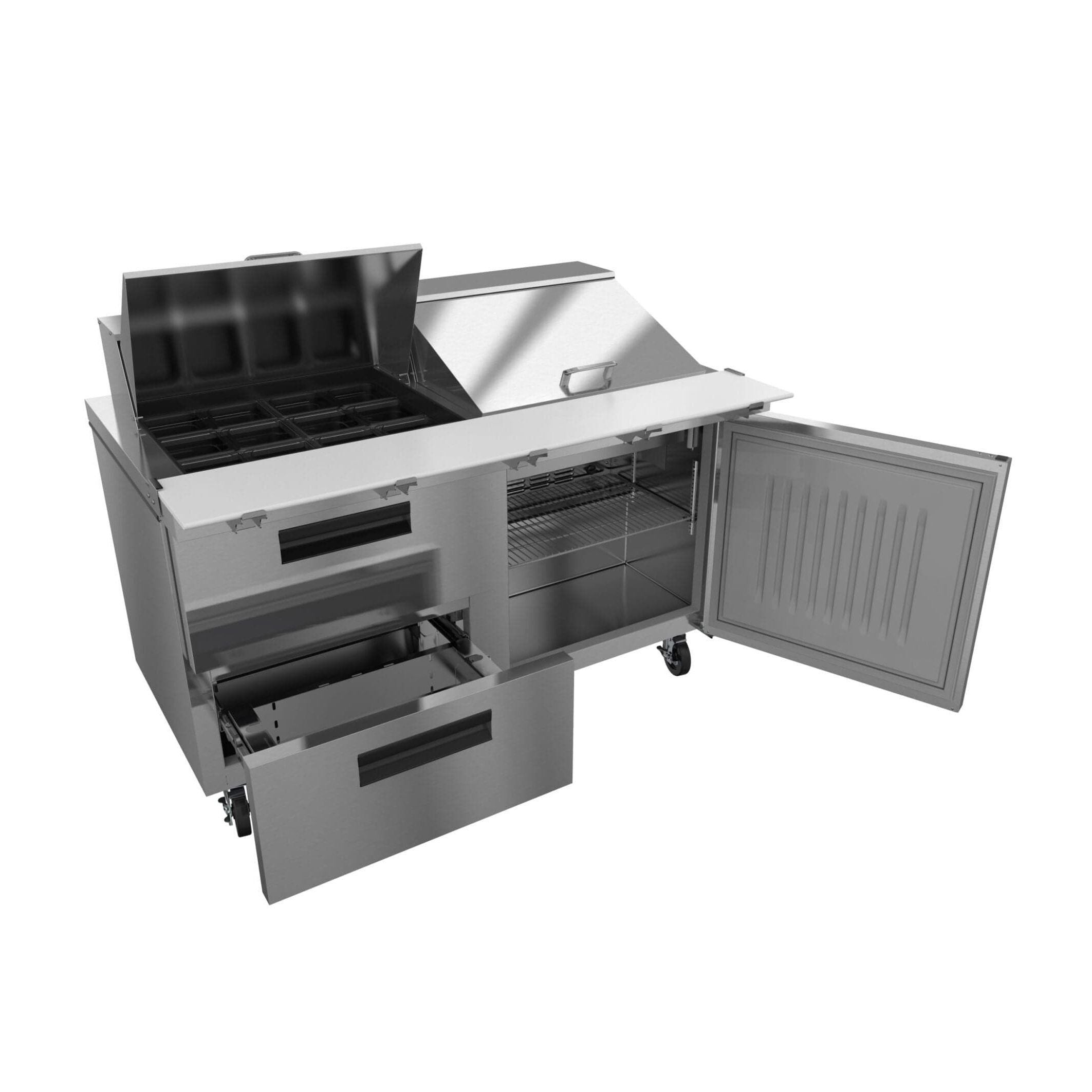 Hoshizaki Hoshizaki SR60B-24MD2 Mega Top Prep Refrigerator – 60" Two-Section, 24 Pan Capacity, One Door & Two Drawers