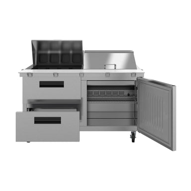 Hoshizaki Hoshizaki SR60B-24MD2 Mega Top Prep Refrigerator – 60" Two-Section, 24 Pan Capacity, One Door & Two Drawers