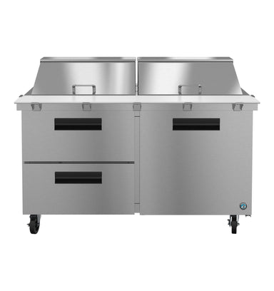 Hoshizaki Hoshizaki SR60B-24MD2 Mega Top Prep Refrigerator – 60" Two-Section, 24 Pan Capacity, One Door & Two Drawers