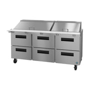 Hoshizaki Hoshizaki SR72B-30MD6 Mega Top Prep Refrigerator – 72" Three-Section, 30 Pan Capacity, Six-Drawer Configuration