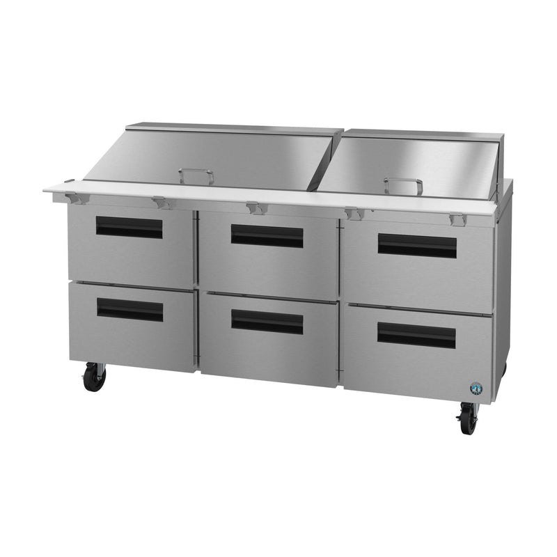 Hoshizaki Hoshizaki SR72B-30MD6 Mega Top Prep Refrigerator – 72" Three-Section, 30 Pan Capacity, Six-Drawer Configuration