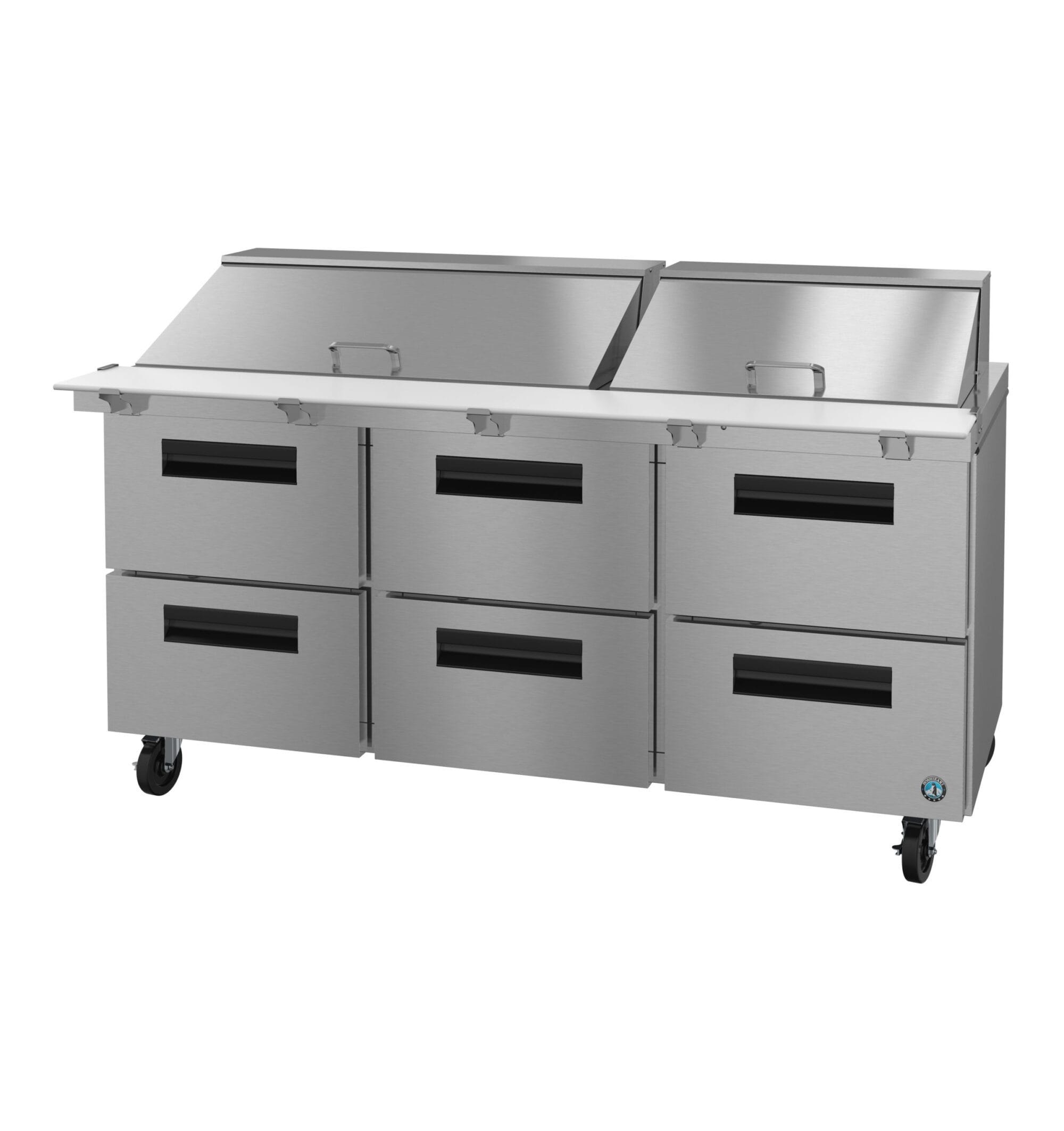 Hoshizaki Hoshizaki SR72B-30MD6 Mega Top Prep Refrigerator – 72" Three-Section, 30 Pan Capacity, Six-Drawer Configuration