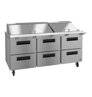 Hoshizaki Hoshizaki SR72B-30MD6 Mega Top Prep Refrigerator – 72" Three-Section, 30 Pan Capacity, Six-Drawer Configuration