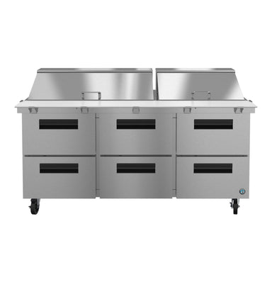 Hoshizaki Hoshizaki SR72B-30MD6 Mega Top Prep Refrigerator – 72" Three-Section, 30 Pan Capacity, Six-Drawer Configuration